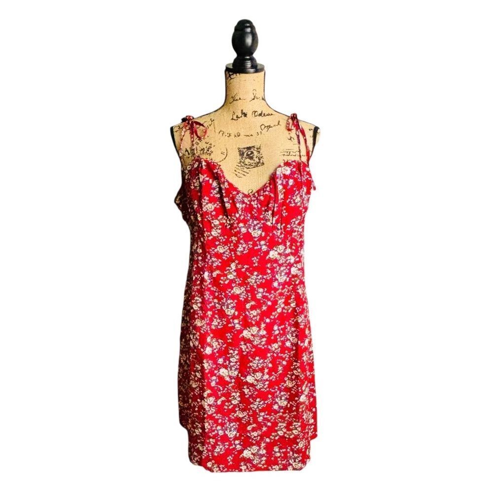 SHEIN Curve Red All Over Floral Print Ruffle Dress NWOT Size 1XL 3 0430